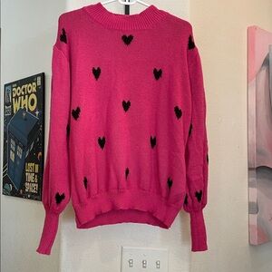 Pink Sweater with Black Heart Pattern